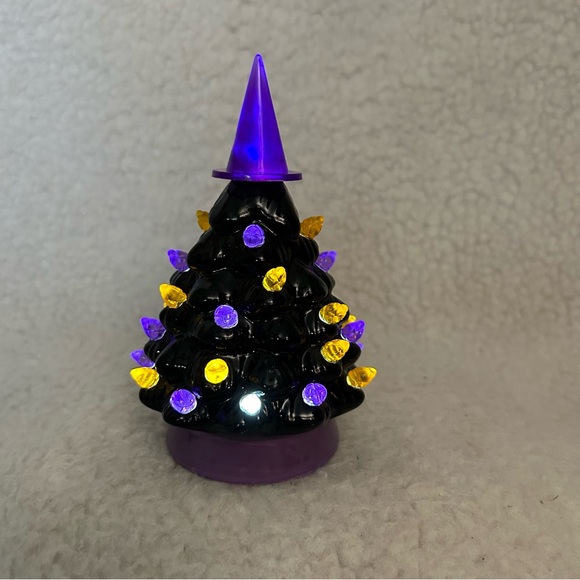 Mr Christmas small 6" Halloween tree lited purple & orange ceramic plastic READ - Picture 2 of 12